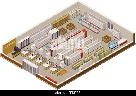 Vettore supermercato isometrica spaccata Illustrazione Vettoriale