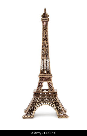 Miniatura della torre Eiffel souvenir su sfondo bianco Foto Stock