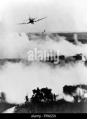 Guerra del Vietnam. Vietnamese Air Force A-1E Skyraider il bombardamento di un Viet Cong nascondiglio vicino a Cantho, il Sud del Vietnam durante la Guerra del Vietnam. Foto c.1967 dalla USAF. Foto Stock