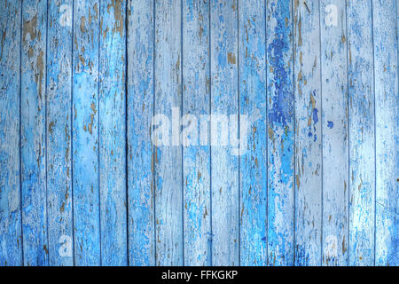 Imbarco in legno dipinto di blu Foto Stock