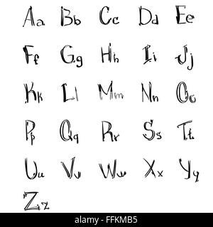 Alfabeto di piccole lettere maiuscole Collezione Bozzetto disegnato a mano impostato Illustrazione Vettoriale