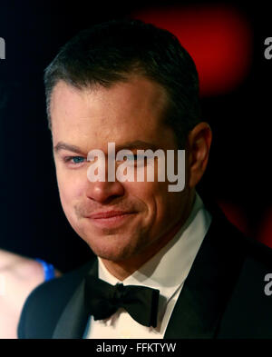 Londra, Regno Unito. 14 Febbraio, 2016. Matt Damon presso il BAFTA 2016 Cerimonia di Premiazione tenutasi presso la Royal Opera House Covent Garden di Londra. Credito: Paolo Marriott/Alamy Live News Foto Stock