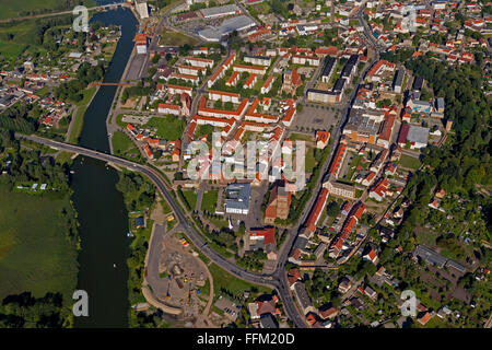 Vista aerea, Anklam, chiese, fiume Peene, la piazza del mercato, Anklam, Mar Baltico, Meclenburgo-Pomerania Occidentale, Germania, Europa, antenna Foto Stock