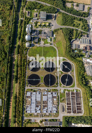 Vista aerea, impianto di depurazione Deusen Emscher impianto di trattamento dei liquami, Huckarde, Dortmund, la zona della Ruhr, Renania settentrionale-Vestfalia Foto Stock