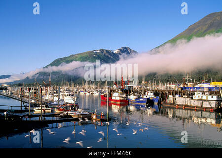 Seward, Alaska, Stati Uniti d'America - Commerciale barche da pesca e le imbarcazioni da diporto ormeggiata nel porto di barca, Kenai Peninsula Foto Stock