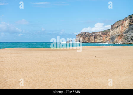 La spiaggia principale a Nazare, un paradiso di surf town - nazare, Portogallo Foto Stock