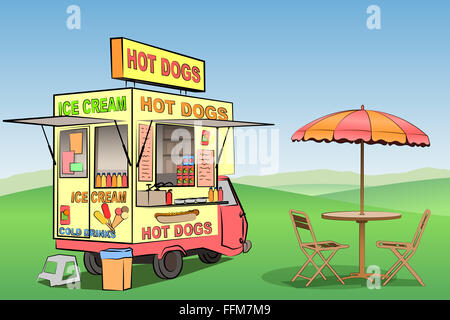 Un Mobile di Hot Dog, Gelateria, chiosco Foto Stock