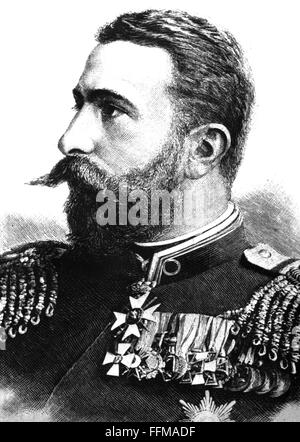 Alexander i, 5.4.1857 - 17.11.1893, Principe di Bulgaria 29.4.1879 - 3.9.1886, ritratto, incisione in legno, 2nd metà 19th secolo, Foto Stock