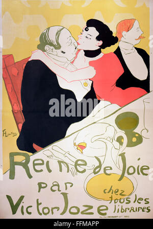 Pubblicità, commercio di libri, poster pubblicitario per il libro 'Reine de Joie' di Victor Joze, 1892, litografia a colori di Henri de Toulouse-Lautrec, 140 x 97 cm, stampato da Edward Ancourt, Parigi, Die Neue Sammlung (la Nuova Collezione), Monaco, diritti aggiuntivi-clearences-non disponibile Foto Stock