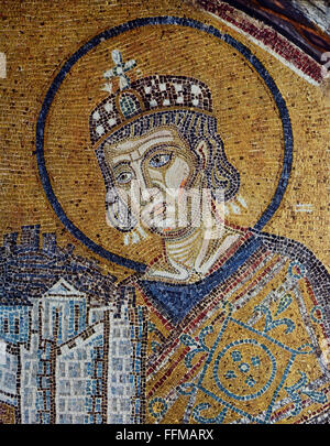 Costantino 'grande' (Flavius Valerius Constantinus), circa 280 - 22.5.337, imperatore romano 25.7.306 - 2.5.337, ritratto, mosaico, Hagia Sophia, Istanbul, del XII secolo, dettaglio Foto Stock