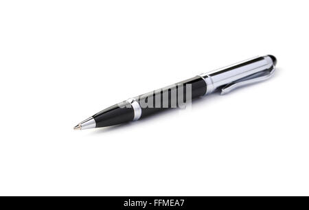 Nero con penna a sfera su uno sfondo bianco, shallow DOF Foto Stock