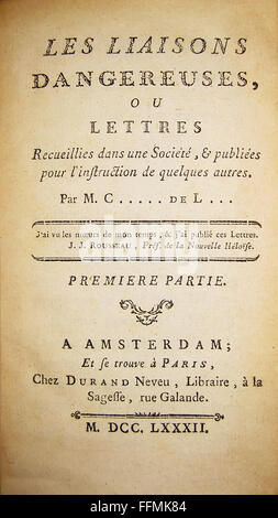 Letteratura, titolo e titolo, 'Les Liaisons Dangereuses' (Liaisons pericoloso), di Pierre-Ambroise-Francois Choderlos de Laclos, prima parte, prima edizione, Parigi, 1782, diritti aggiuntivi-clearences-non disponibile Foto Stock