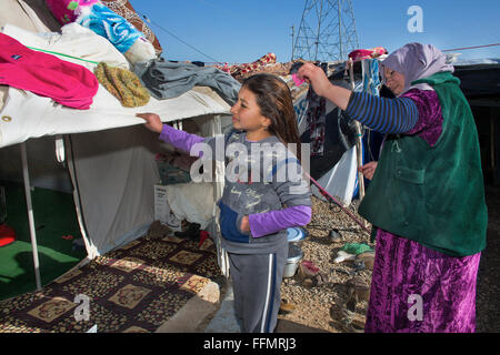 Gli sfollati in un campo di rifugiati in Iraq settentrionale Foto Stock