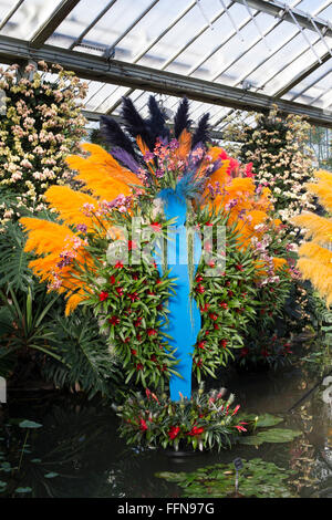 Orchid festival display interno i principi del Galles al Conservatorio botanico di Kew Gardens. Londra, Regno Unito Foto Stock