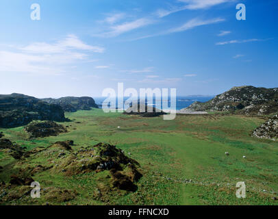 San Columba's Bay, S fine di Iona, Argyll: tradizionalmente Columba il primo approdo in 563 con dodici compagni in una pelle-barca coperta. Foto Stock