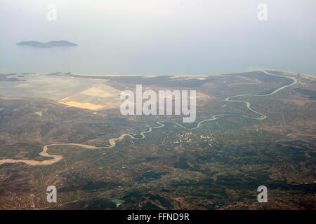 Albania, Vjosa river, vista aerea Foto Stock