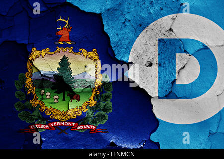 Bandiera del Vermont e democratici dipinta sulla parete incrinato Foto Stock