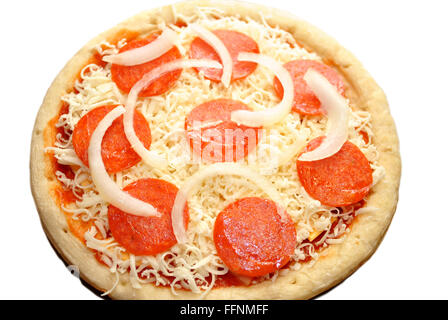 Materie tutta la cipolla e salsiccia per pizza Pizza Foto Stock