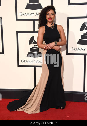 Los Angeles, California, USA. 15 Feb, 2016. -MYA arriva per il 58th Annual Grammy Awards a Staples Center. © Lisa O'Connor/ZUMA filo/Alamy Live News Foto Stock