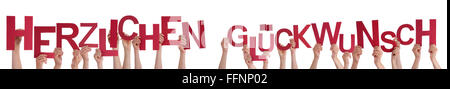 Persone parola tedesca Herzlichen Glueckwunsch significa congratulazioni Foto Stock