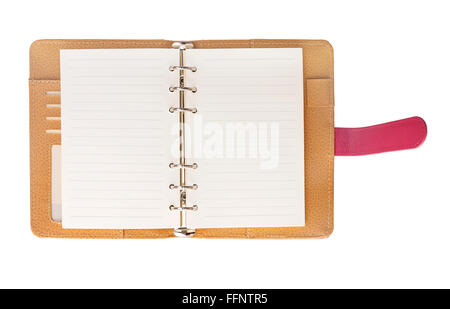 Aprire il notebook in pelle. Foto Stock