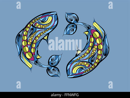 Pesci segno zodiacale. etnico astratto illustrazione vettoriale Foto Stock