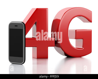 3D renderer immagine. Smart phone con 4g wireless lte segno. La tecnologia di comunicazione concetto. Isolato sfondo bianco Foto Stock