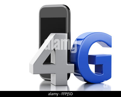 3D renderer immagine. Smart phone con 4G wireless LTE segno. La tecnologia di comunicazione concetto. Isolato sfondo bianco Foto Stock