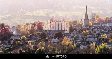 Painswick, Gloucestershire, vista in primavera con faggi retroilluminato Foto Stock