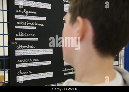 Workshop sulla libertà di espressione e del secolarismo in una scuola di francese - 20/01/2015 - Francia / Essonne - a seguito del terrore Foto Stock