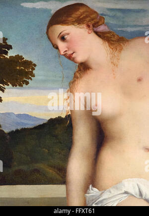 Roma. L'Italia. Sacro e Profano amore, dettaglio di Afrodite, (c. 1514), di Tiziano (c. 1488/1490 - 1576), la Galleria Borghese. Foto Stock