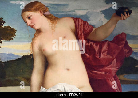 Roma. L'Italia. Sacro e Profano amore, dettaglio di Afrodite, (c. 1514), di Tiziano (c. 1488/1490 - 1576), la Galleria Borghese. Foto Stock