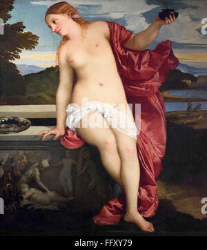 Roma. L'Italia. Sacro e Profano amore, dettaglio di Afrodite, (c. 1514), di Tiziano (c. 1488/1490 - 1576), la Galleria Borghese. Foto Stock