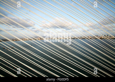 Vista in costruzione Bandra Worli sea link 8 corsia carreggiata doppia ponte strallato , Bombay Mumbai , Maharashtra Foto Stock