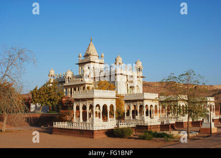 Jaswant Thada e royal cenotaphs e albero in primo piano , Jodhpur , Rajasthan , India Foto Stock