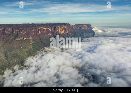 Vista da Roraima tepui sui tepui Kukenan alla nebbia - Venezuela, America Latina Foto Stock