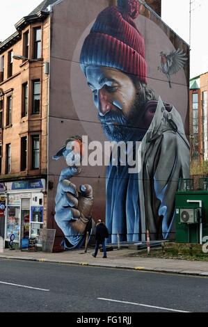 Glasgow, Regno Unito. Xvii Feb, 2016. Un nuovo murale di Australian artista di strada sorrisetto emerge su High Street, Glasgow, il più recente di una serie di arte urbana di adornare la cinta muraria. Credito: Tony Clerkson/Alamy Live News Foto Stock