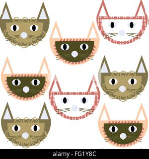 Adorabili retrò colori gentili gatti modello senza soluzione di continuità e senza soluzione di continuità nel modello swatch menu, illustrazione vettoriale. Texture colorate fo Illustrazione Vettoriale