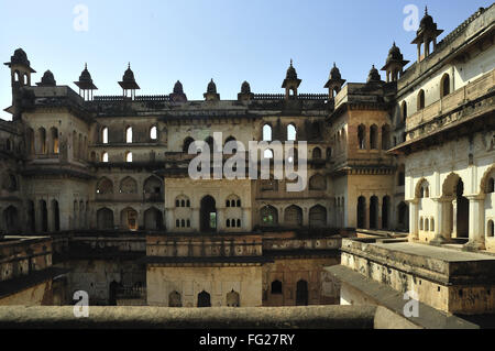 Orchha oriel window del raja mahal khajuraho Madhya Pradesh india Foto Stock