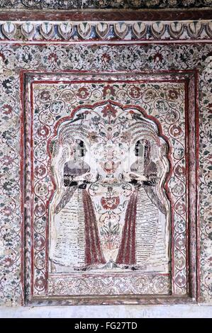 Orchha dipinti sulla parete del raja mahal khajuraho Madhya Pradesh india Foto Stock