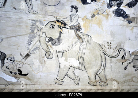 Elephant rider orchha parete in Lakshmi Narayan temple Madhya Pradesh india Foto Stock