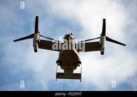 La Bell Boeing V-22 Osprey venuta in terra a Woodbridge Airfield base, Rendlesham, Suffolk, Regno Unito. Foto Stock