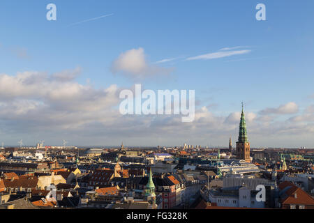 Copenhagen, Danimarca - 3 Febbraio 2016: veduta dello skyline dalla torre circolare. Foto Stock