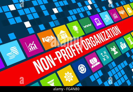 Organizzazione non-profit Concetto di immagine con le icone di business e copyspace. Foto Stock