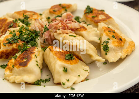 Pelmeni su una piastra Foto Stock