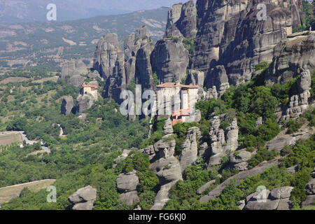 Rousanou monastero e San Nicola, Anapausas Meteora, Tessaglia, Grecia Foto Stock