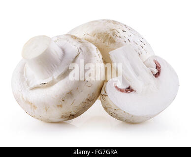 Manciata di champignon su uno sfondo bianco. Tracciato di ritaglio Foto Stock