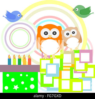 Vector festa di compleanno card con graziosi owl Foto Stock