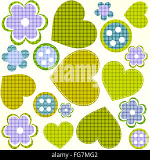 Scrapbook gli elementi di design set: cornici, cuore, pulsanti, fiori Foto Stock