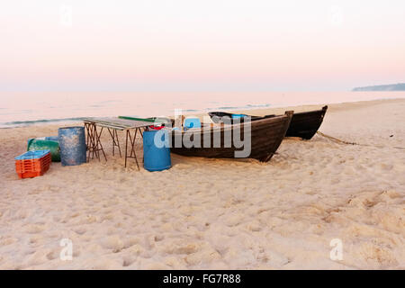 Barca di pesce sulla spiaggia Foto Stock